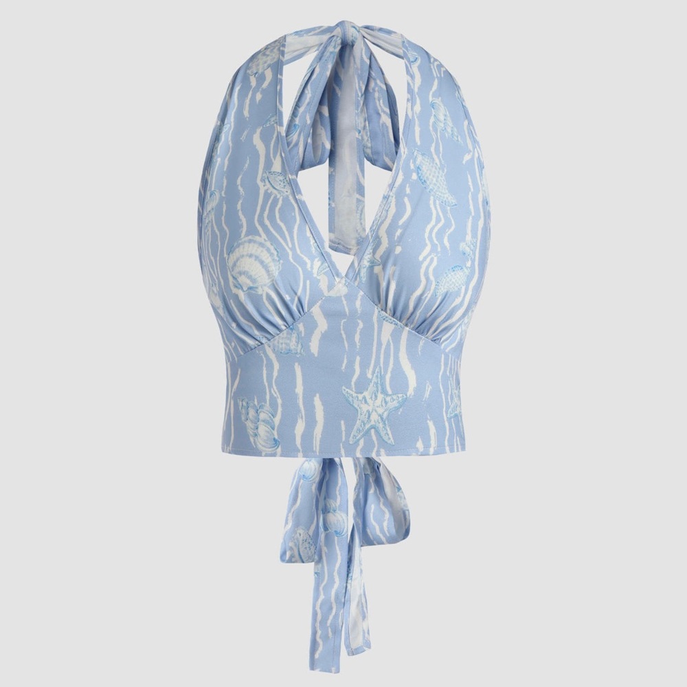Blue Ocean World Halter Top Tie Close
